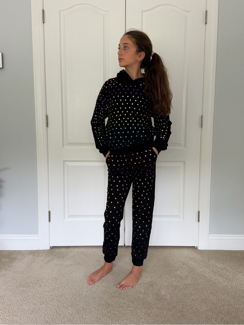 Lola + The Boys Black Hoodie & Joggers with Multicolor Dot Print